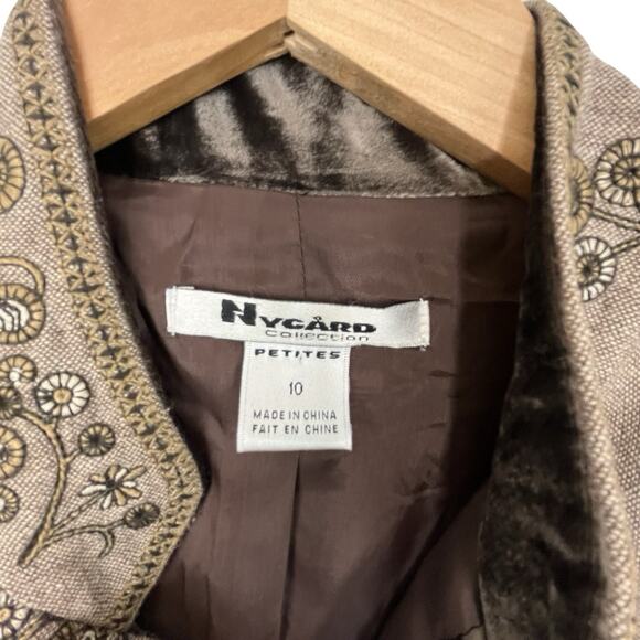 NyGård Petite 10 Embroidered Jacket Wool Blend Beige Cottagecore Academic - Picture 4 of 16
